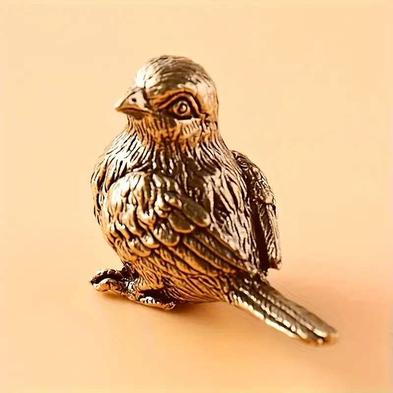 Antike Messing-Spatz-Statue, Vogel-Skulptur, massives Messing, Vogel, Heimdekoration, Sammlerstück, Mini-Tierfigur für verschiedene Raumanten – Detail 5