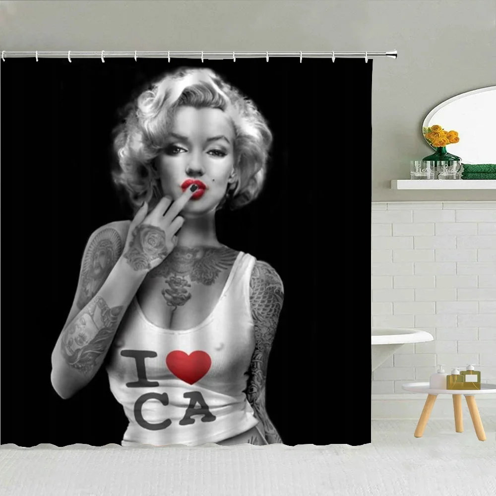 M-Marilyn Monroe Bathroom Shower Curtain Waterproof Folding Partition Bathrooms and Accessories Bath Things Curtains the Showers