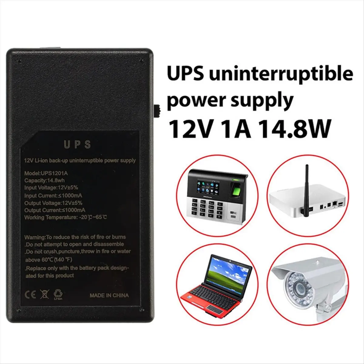 ABGQ 12V 1A 14.8W Multipurpose Mini UPS DC Battery Backup Security Standby Power Power Supply Uninterruptible Power Supply