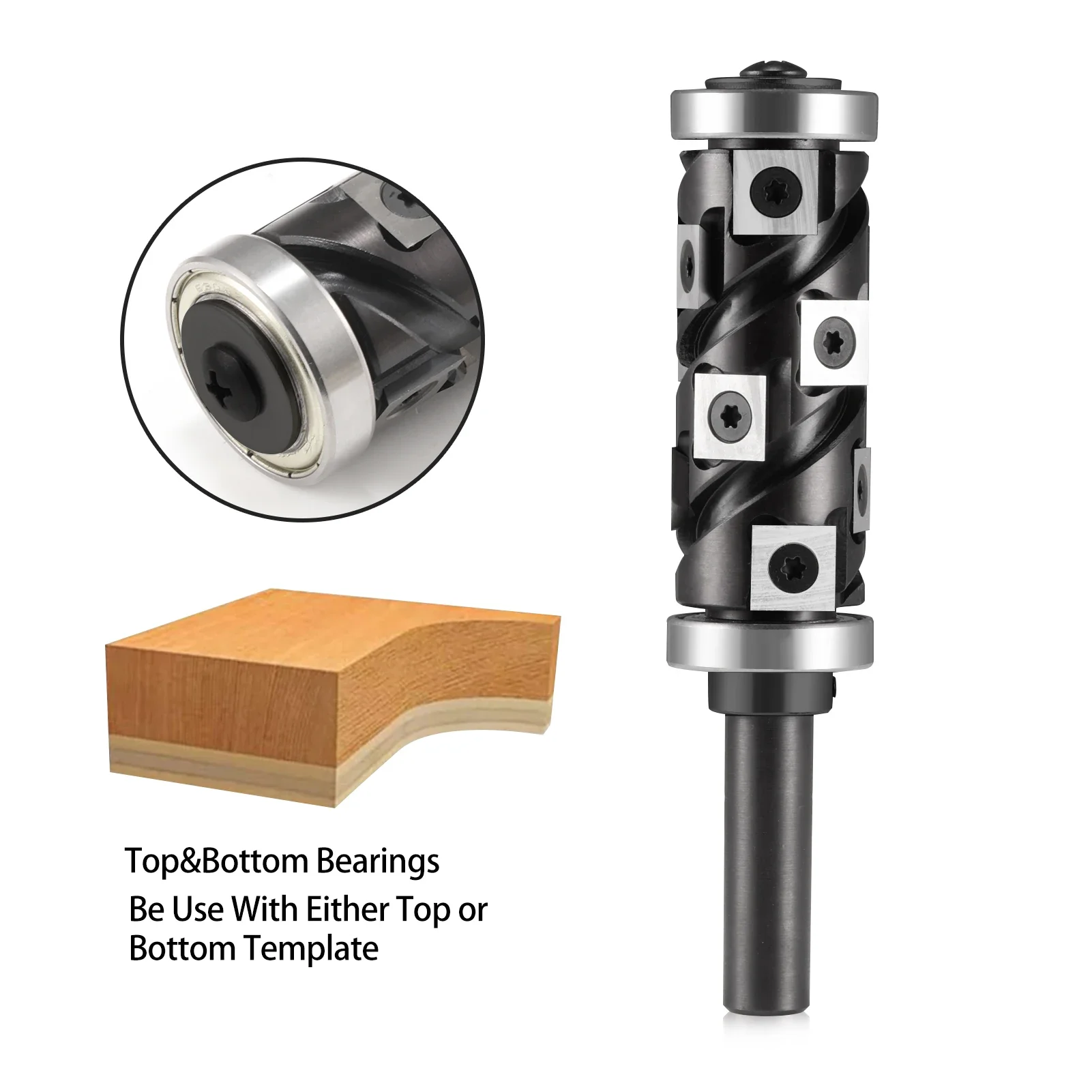 12mm 12.7mm Wood Flush Trimming Router Bit Cutting Diameter 65mm Insert Blades Milling Cutter for Woodworking Carbide End Mill