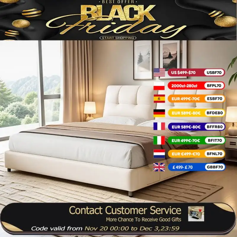 

White Waterproof Double Bed Headboard Designer Bedframe Full Size Double Bed Bedroom Storage Camas Matrimoniales Furniture Home