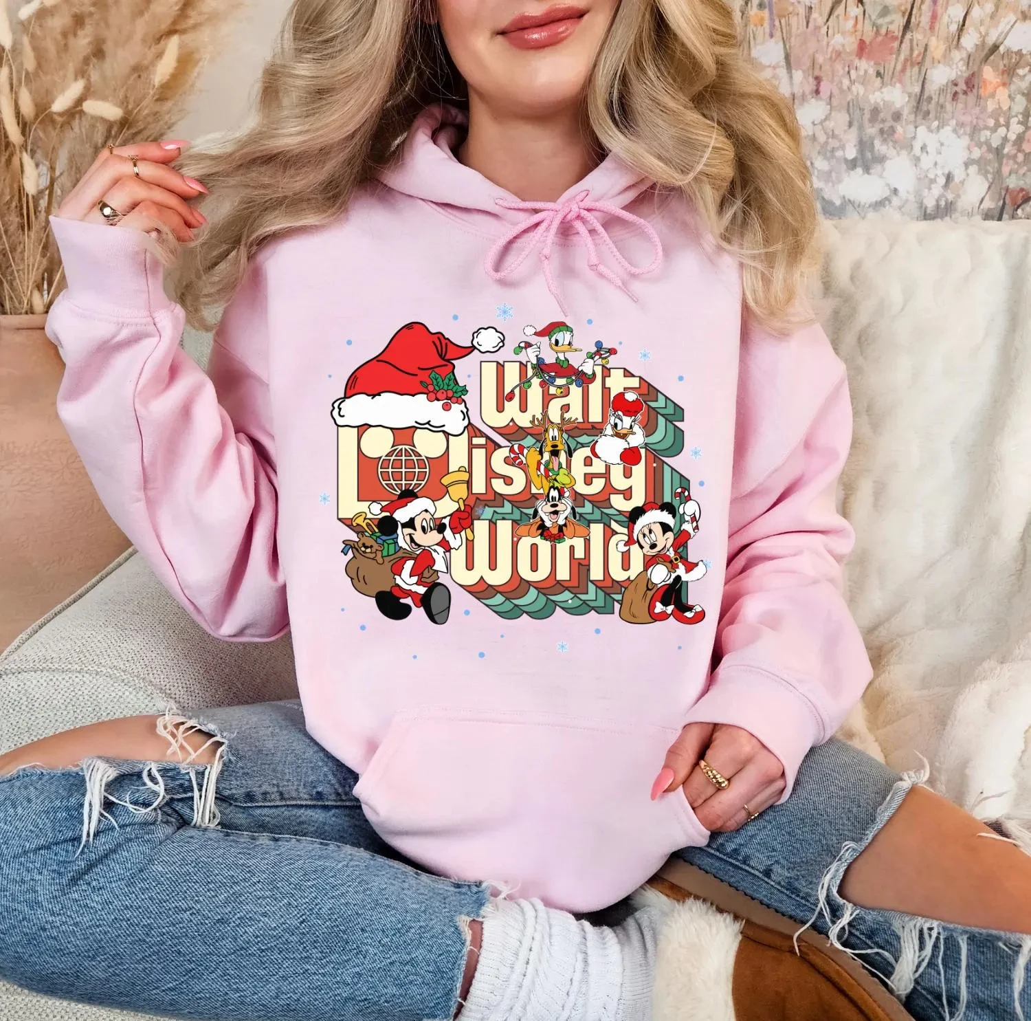 سويت شيرت ميكي آند فريندز لعيد الميلاد والت ديزني وورلد سويت شيرت ريترو ديزني سترة ديزني فاميلي لعيد الميلاد بقلنسوة #4