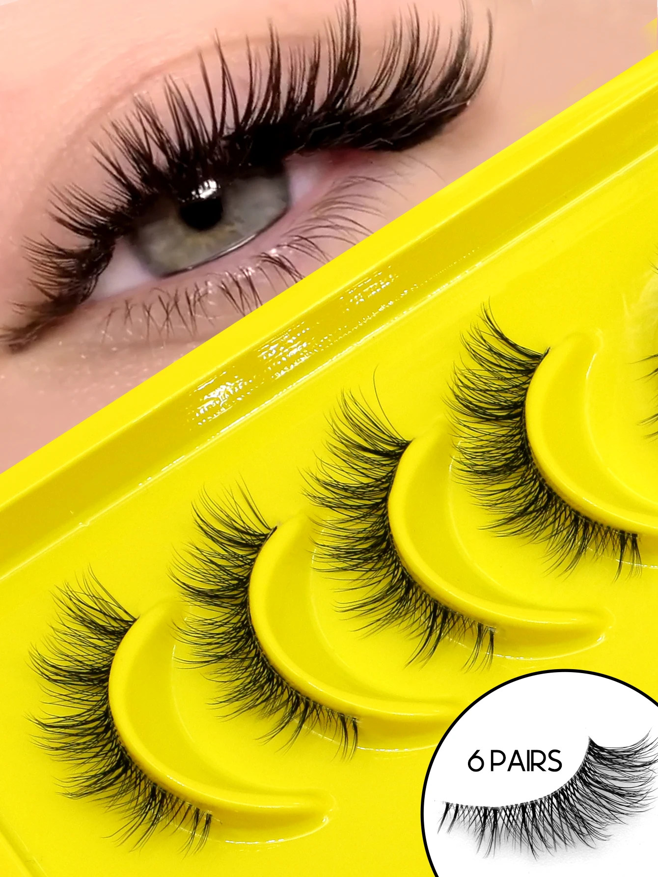 Veltrinay Cat Lashes Fake Lashes Natural 3D Cat Eye Lashes Natural Fine Plastic Clear Stem False Eyelash Newbie Friend Makeup