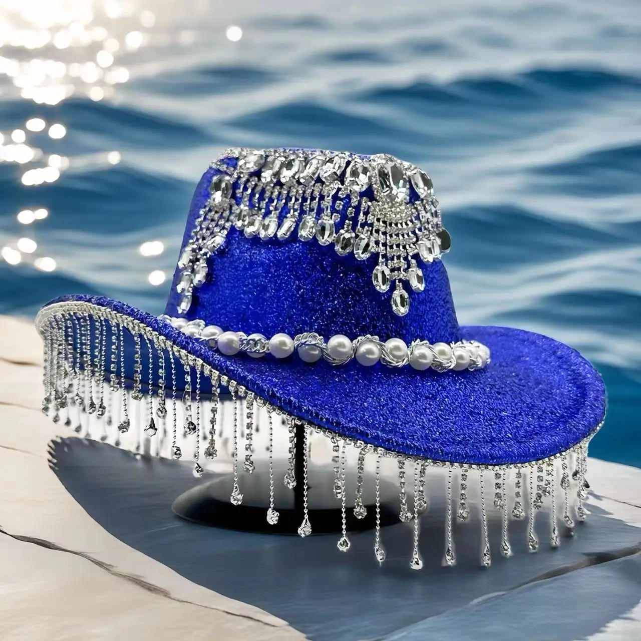 HongLuan Cappello per costume con glitter dorati Cappelli per adulti e cowboy con strass per donna, accessori femminili per cosplay da cowboy e berretto da cowgirl