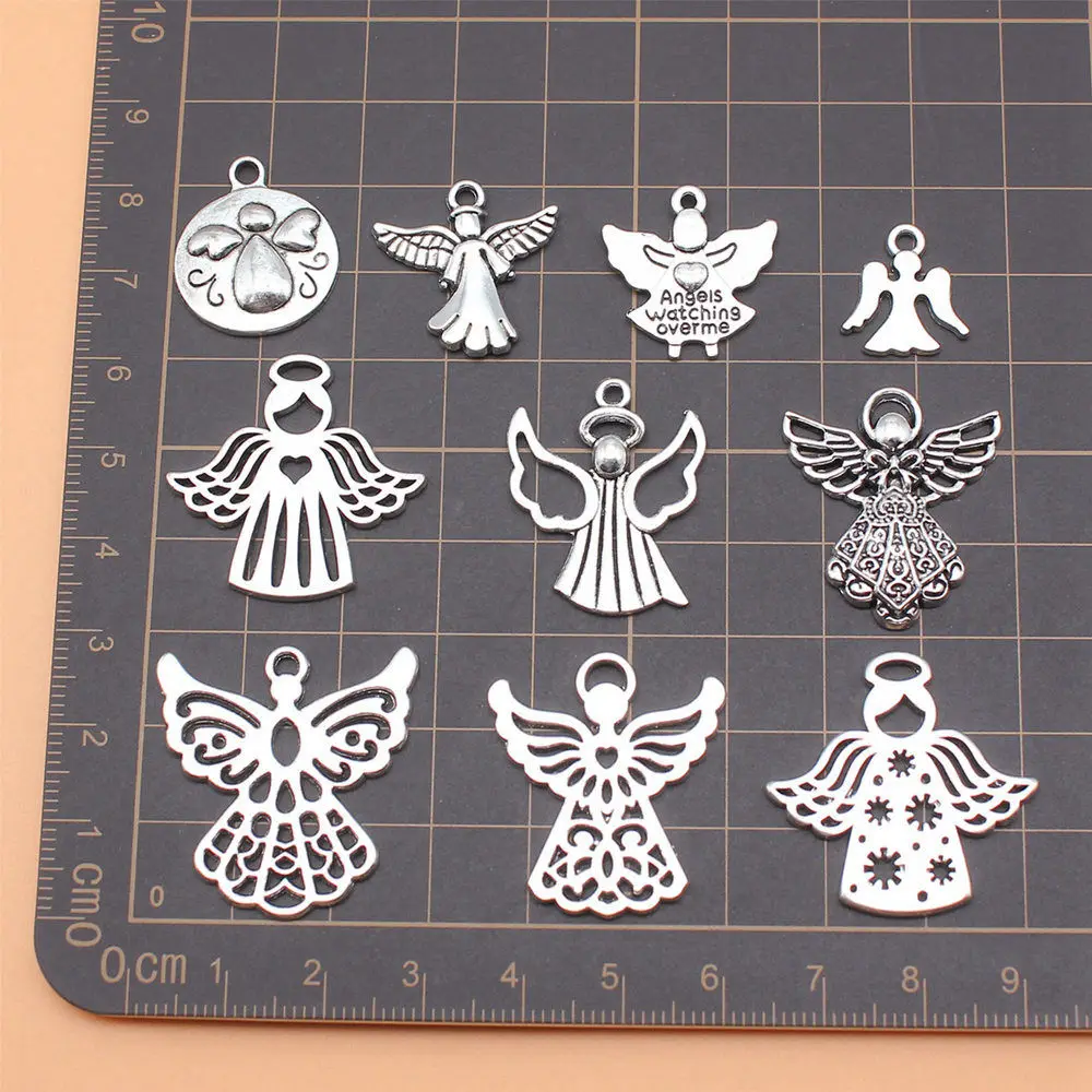 10pcs/lot Antique Silver Color Angel Charms Collection For Jewelry Making Findings