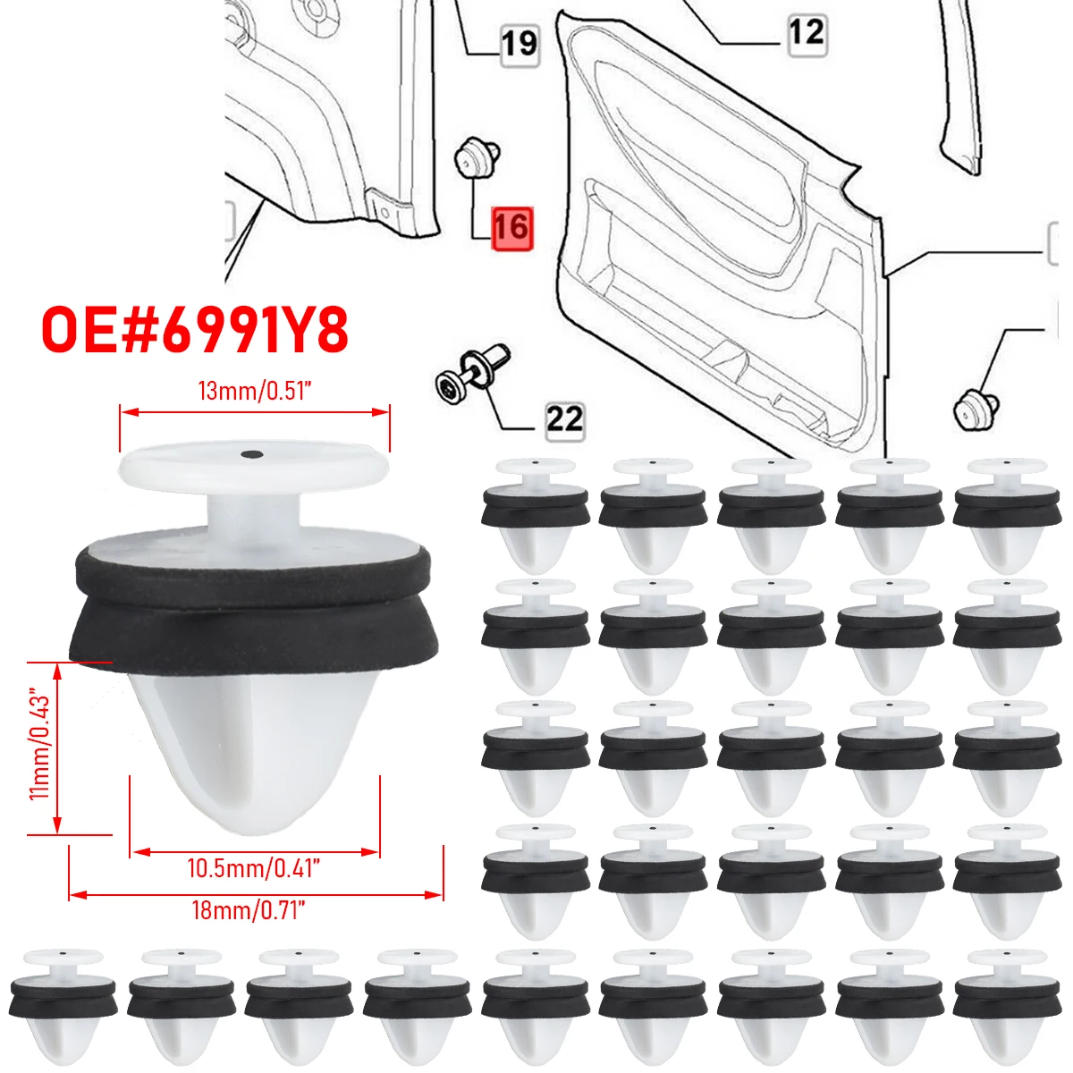 30x Car Interior Trim Door Panel Card Fastener Clips For Citroen C2 C3 C4 Picasso Peugeot 206 207 307 308 508 807 Expert Partner