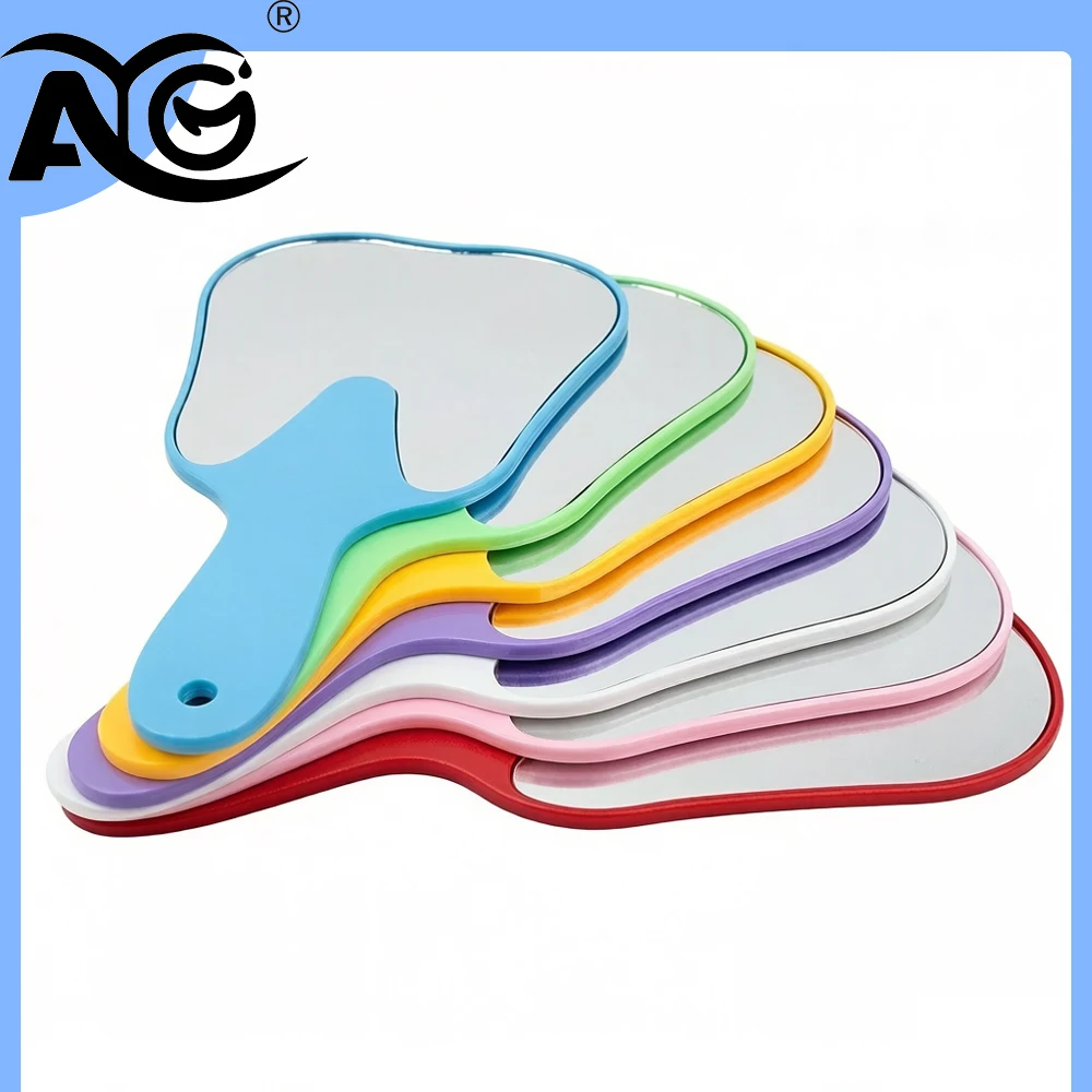AG 1 miroir de poche en forme de dent, miroir de maquillage mignon, miroirs dentaires en plastique avec poignée, miroir cosmétique coloré
