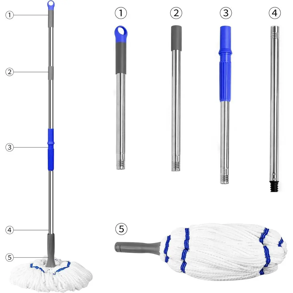 Heavy-Duty 52.5 Long Handle Wet Mop for Hardwood, Tile, and Laminate Floors (White)