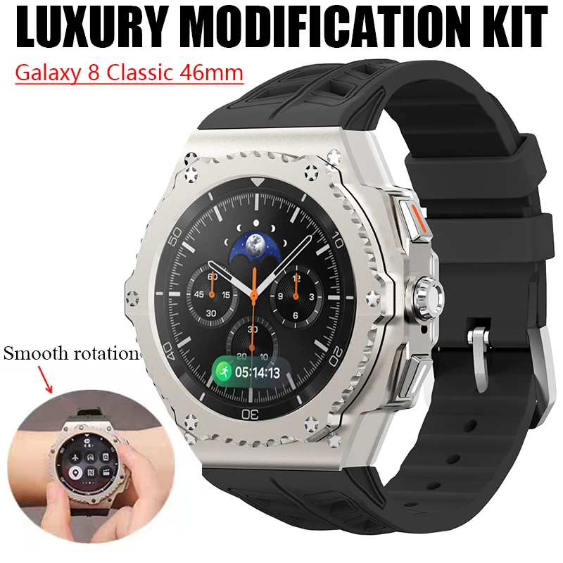 

Новейший роскошный комплект модификации для Samsung Watch 8 Classic 46 мм, металлический корпус, резиновая лента для Galaxy Watch 8 Classic Kit, аксессуары