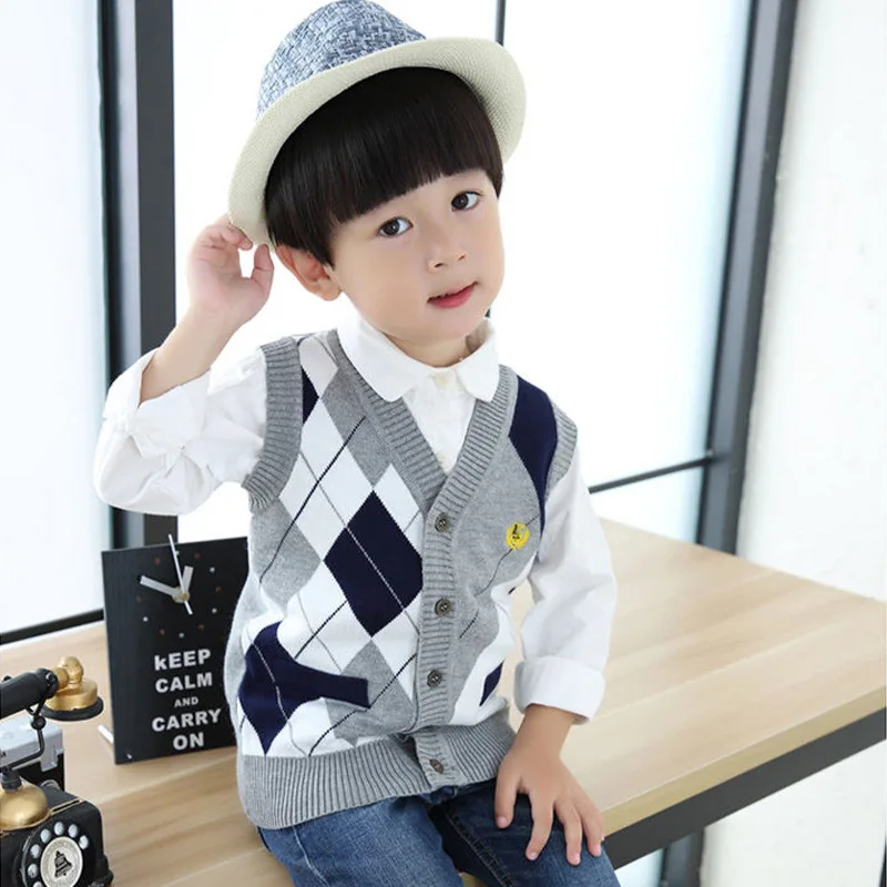 Boys' college style knitted sweater, vest, men's treasure sleeveless cardigan, fashionable sweater, warm thread jacket, vest