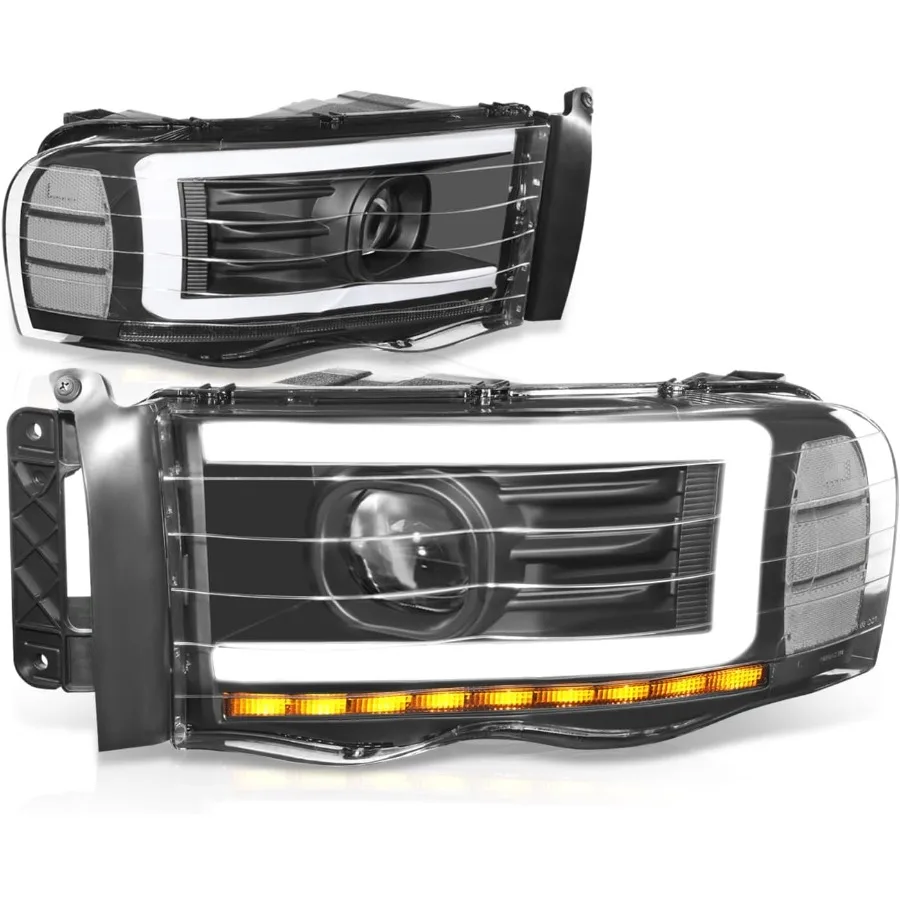 

Последовательные фары для проектора указателей поворота для 20022005 Dodge Ram 1500 2500 3500, светодиодные DRL-совместимые черные прозрачные линзы, улучшенные