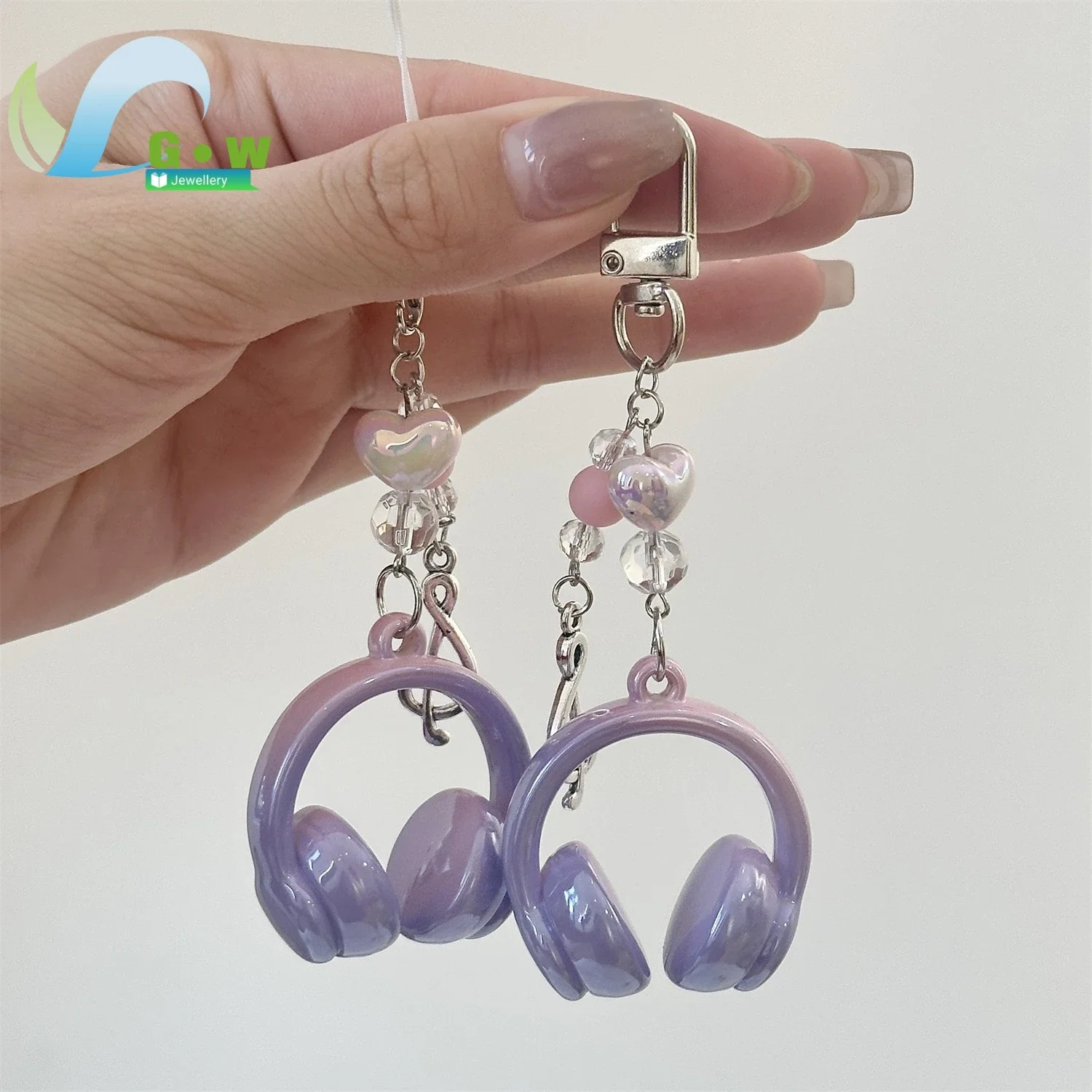 Creative Music Headphone Keychain Phone Charm Pendant Note Heart Shape Card Album Accessory Chain Jewelry Gift for Women Men