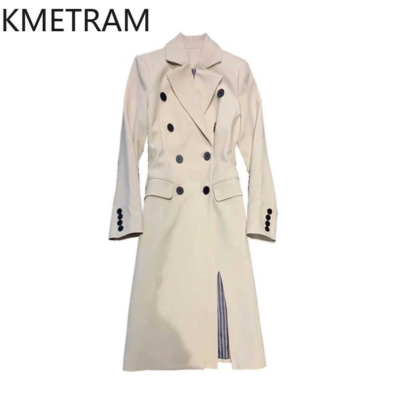 KMETRAM Fashion Trench Coats High Quality New in Outerwears Turn-Down Collar Long Coat Autumn Clothes 2024 Ветровка Женская