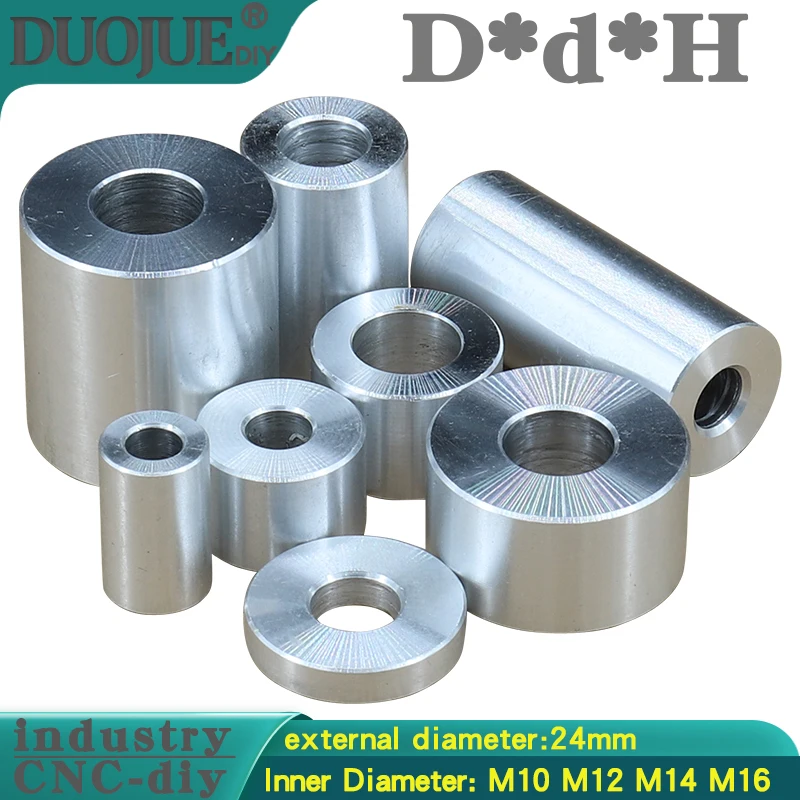 diameter 24MM M8 M10 M12 M14 M16 Aluminum bushing washer gasket round hollow no thread standoff spacer thickness 2/3/4/5/6/50mm