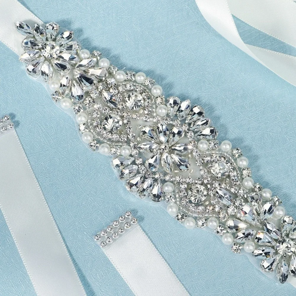 เข็มขัดแฟชั่นสำหรับเจ้าสาว สีเงิน เข็มขัดแต่งงานแบบยาว ประดับคริสตัล สไตล์เกาหลี ผ้าคาดเอวสำหรับเจ้าสาวในงานแต่งงาน