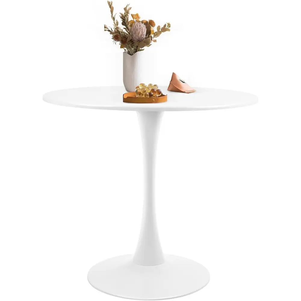 

Круглый обеденный стол 31,5 дюйма, с толстой столешницей и металлической подставкой, элегантный белый цвет, для кухни или столовой