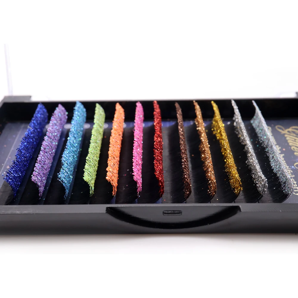 Glänzende Bunte Falsche Einzel Klassische wimpern Für Make-Up Mischen Farben Mode Glitter Wimpern Extensions