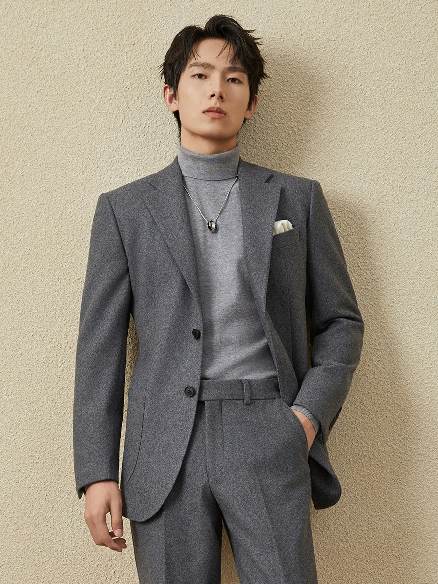 

Мужской серый костюм премиум-класса из 70% шерсти, свадебный смокинг для жениха, деловой деловой наряд с пиджаком и классическими брюками, банкетная одежда