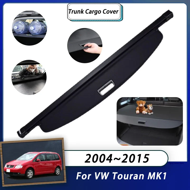 Rear Cargo Cover For Volkswagen VW Touran 1T MK1 2004~2015 Car Trunk Luggage Curtain Organizer Retractable Accessories Storage