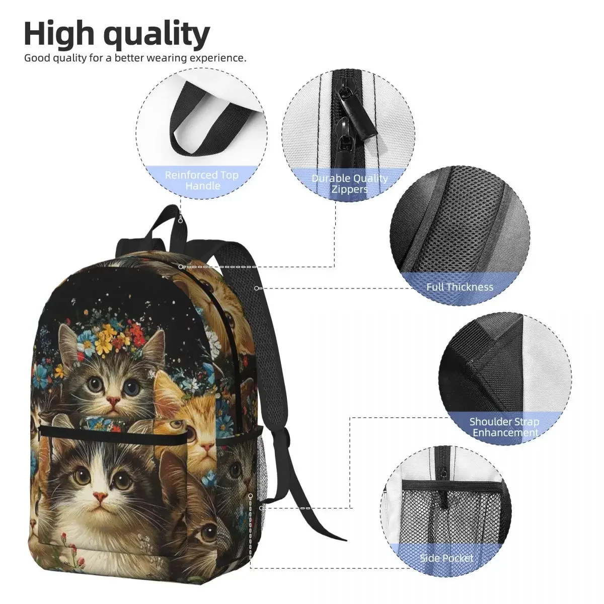 A Few Cats Among The Flower Garden Backpack Daypack Large Capacity Children BookBag School Bag Shoulder Bags for Men Women
