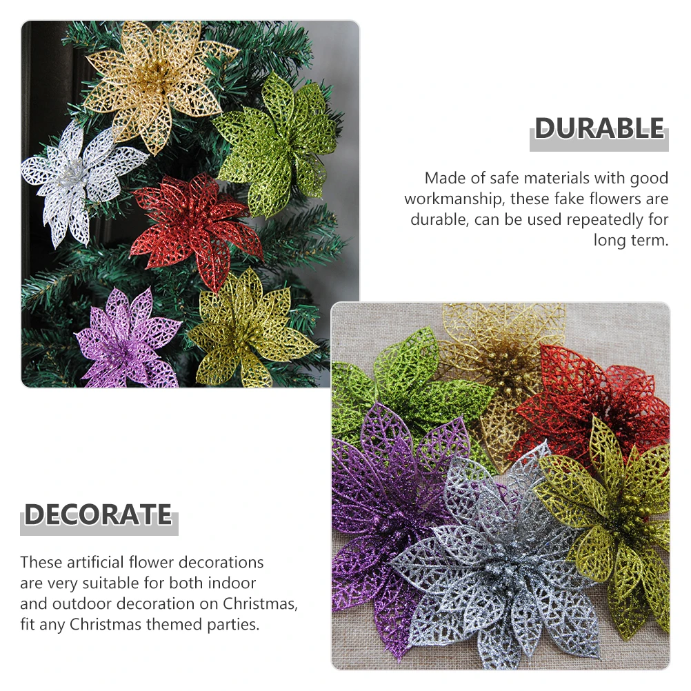 

30pcs Christmas Flowers Decorative Plastic Poinsettias Christmas Tree Decor for Xmas Tree Wreath Craft nament