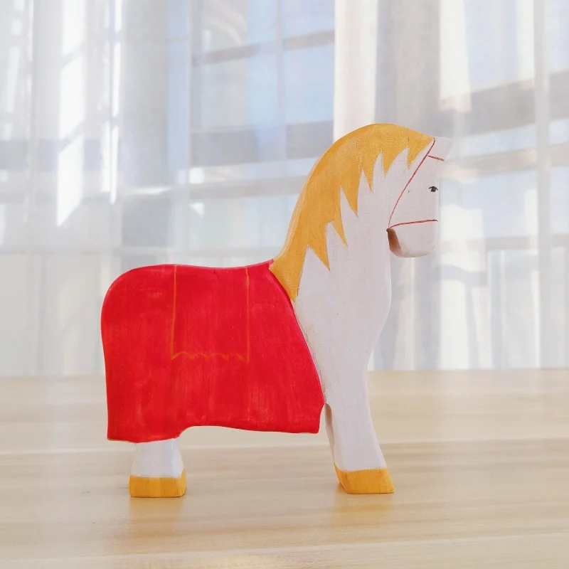 Caballo para el Caballero Negro, figura Montessori de madera Natural hecha a mano, animales grandes, juguetes educativos de cognición