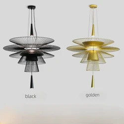 Nordic Luxury Hollow Iron Pendant Lamp Designer Living Room Restaurant Bar Villa Staircase Led Chandelier Indoor Lighting Decor