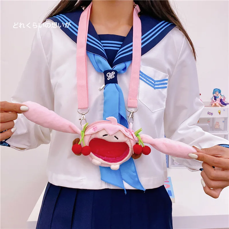 Anime Hatsune Miku kawaii Mini Pink Small shoulder bag Card bag Change coin pack Cartoon Big Mouth Bag Doll Toys decorate Gifts