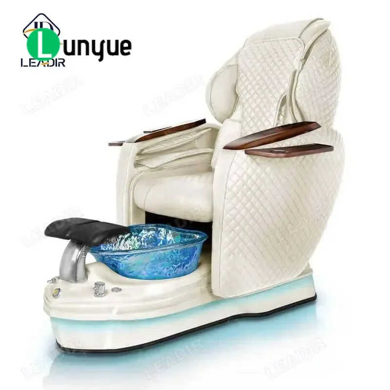Modern White PU Leather Pedicure Chair with LED Light for Beauty Foot Spa Manicure Massage Furniture Comfortable Design