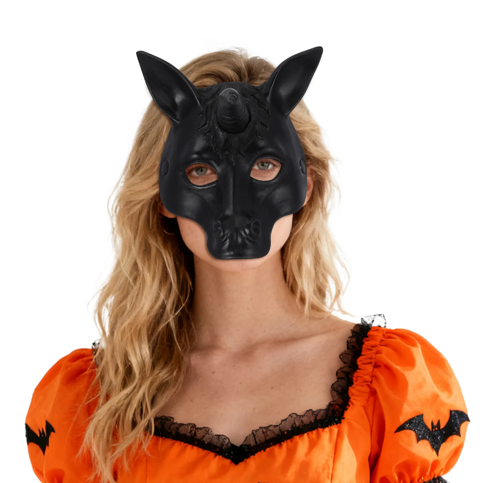 

1 шт. маска из ПУ для Хэллоуина, черная, с 3D-дизайном Единорога, для косплея, вечеринок, для взрослых и детей, уникальный головной убор, подарок на фестиваль