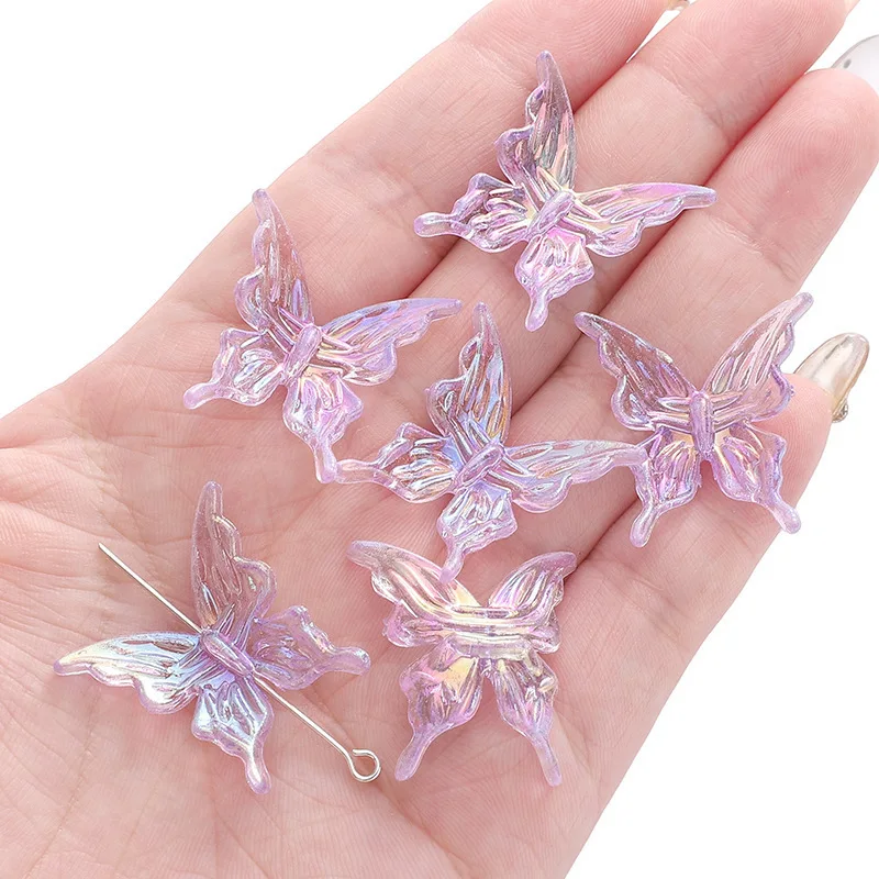 20Pcs Acrylic Clear AB Color Butterfly Beads for Crafts