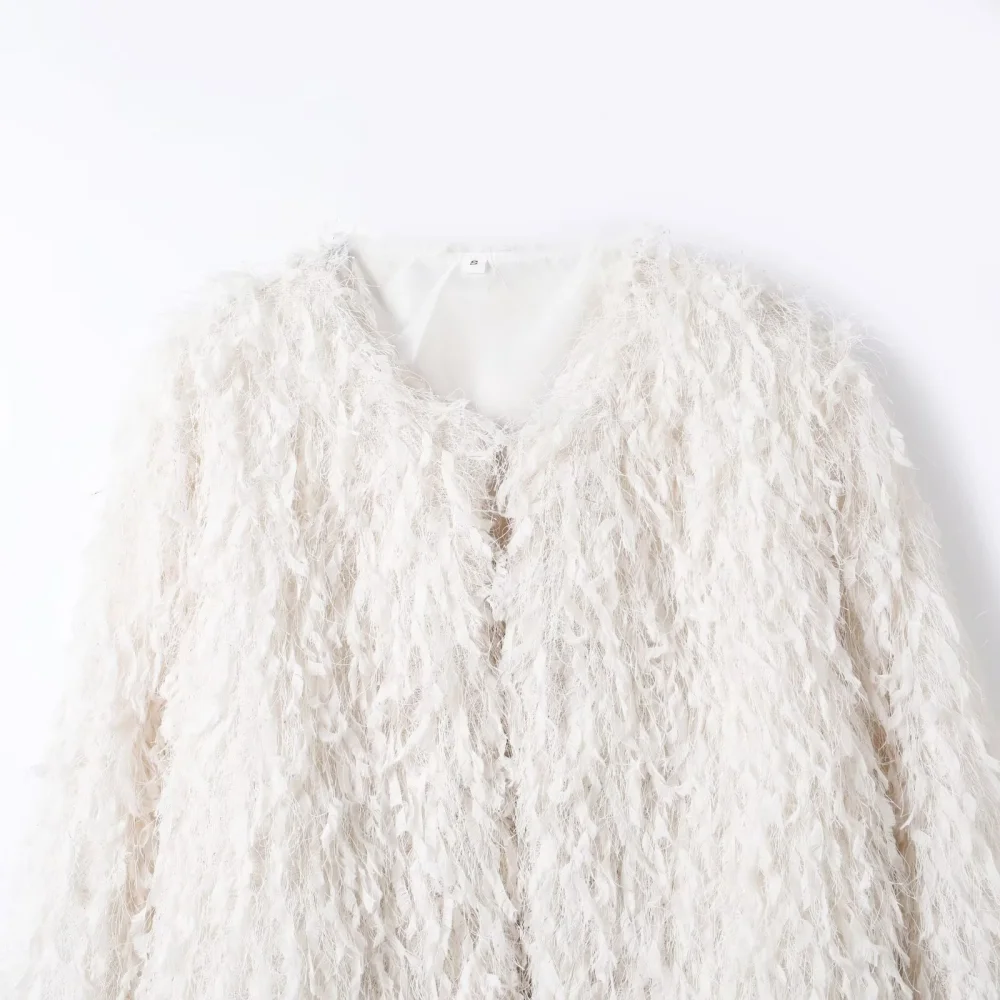 سترة نسائية عصرية جديدة للخريف والشتاء برقبة دائرية وأكمام طويلة وسلك معدني للخريف والشتاء