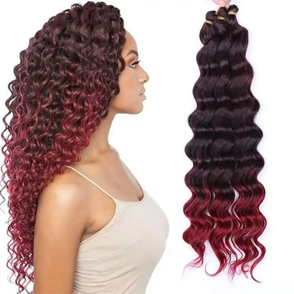 22Inch Synthetic Deep Wave Bulk Hair For Braiding Curly Ombre Brown Blonde Daily Extensions No Weft Faux Braiding Hair For Women