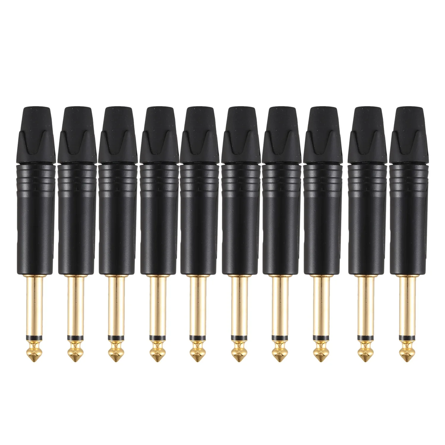 Mono Gold Plating Plug Pólo 635 mm 65 mm Jack Estéreo Preto 10 Pcs Profissional