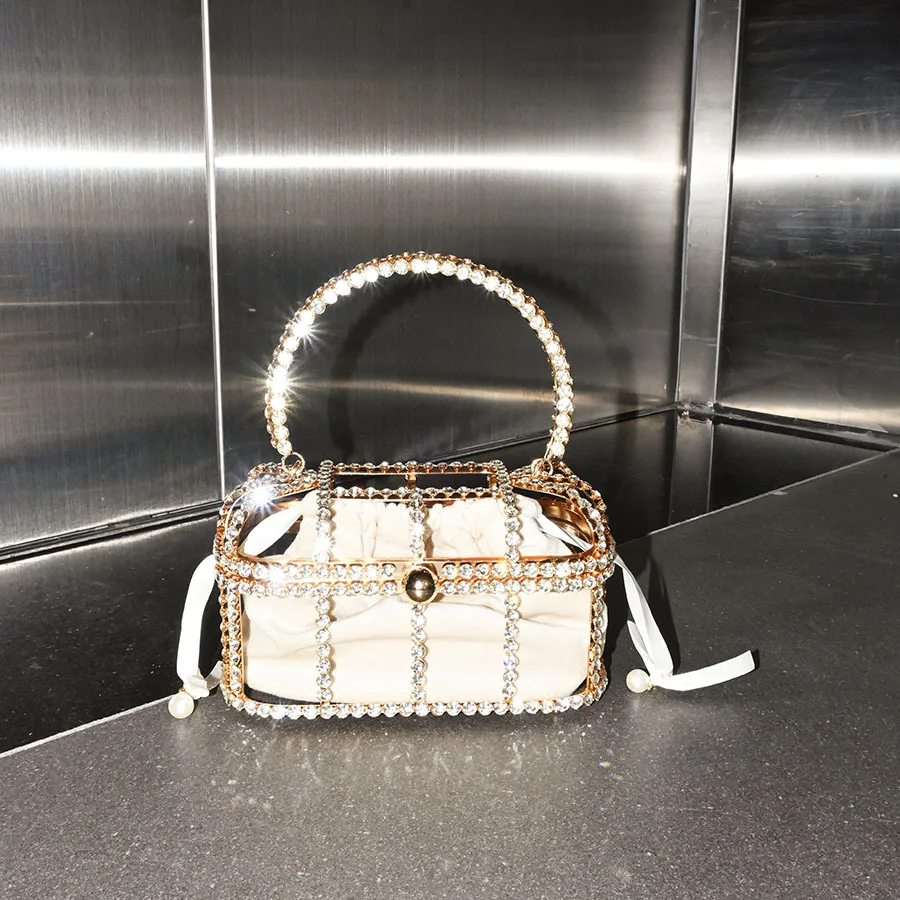 handbag with diamond handle exquisite eye-catching drawstring cloth bag design light luxury gorgeous banquet bag
