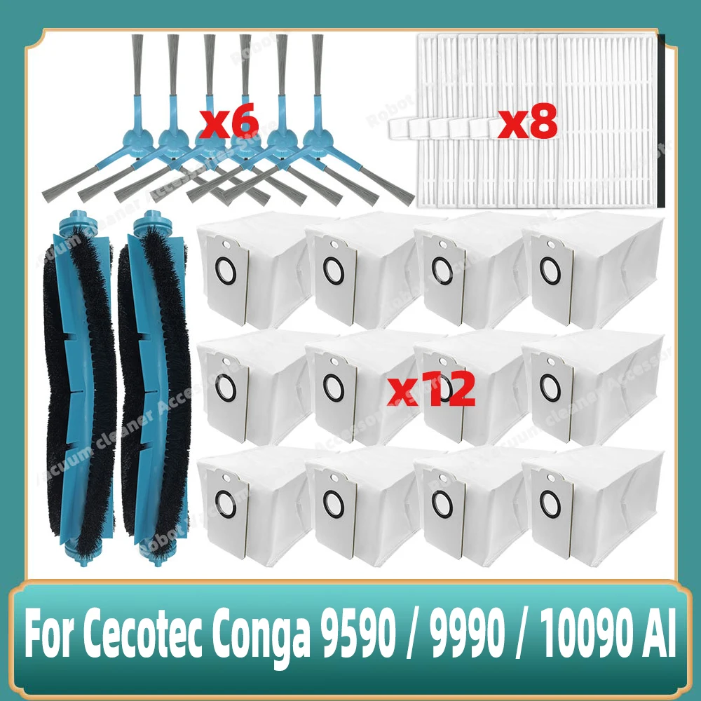 Kompatybilny z Cecotec Conga 9590 / 9990 / 10090 AI Spin Revolution Ultra Power Home Parts Filtr szczotki bocznej Worek na kurz