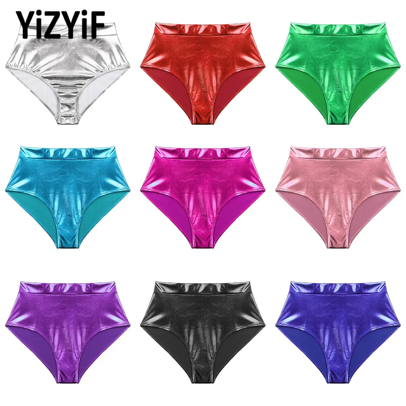 Sports Shorts Womens Casual Metallic Mid-Waisted Shorts Shiny Hot Pants Female Dance Music Festival Rave Party Bottoms Costumes