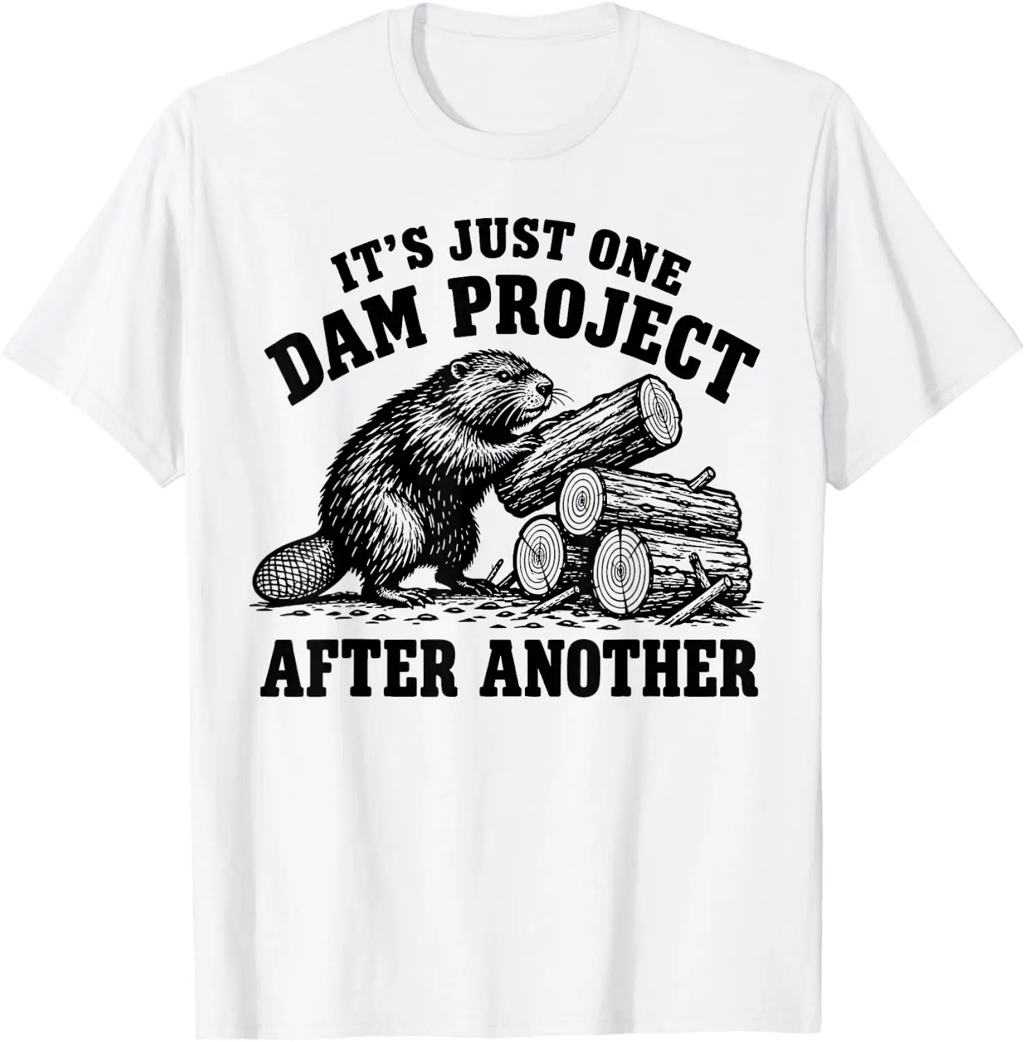 It's Just One Dam Project After Another Funny Beaver Meme T-Shirt Premium heavyweight pure cotton—stylish, versatile, and unisex; a perfect Christmas gift suitable for year-round wear.