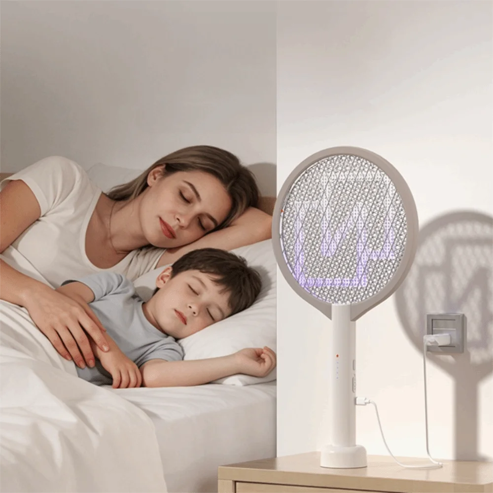 

USB Rechargeable Electric Mosquito Swatter Safety Netting Long Battery Life Mosquito Trap Upright Insects Racket Bedroom