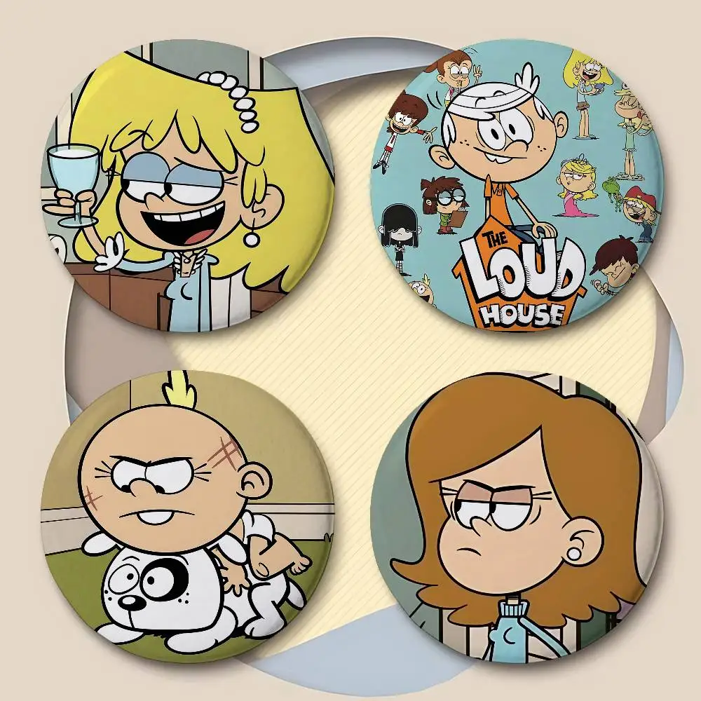 Cartoon The L-Loud House Badges Peripheral Lapel Pins Tinplate Round Brooch For Shoulder Bag Accessories Souvenir Gifts
