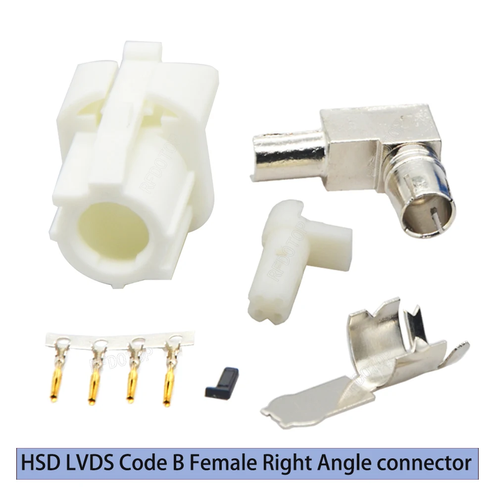 HSD LVDS 4 Pin Right Angle Female Crimp Connector Assembly Fakra Code A/B/C/D/E/F/G/H/K/L/Z Type for 535 4 Core Coaxial Cable