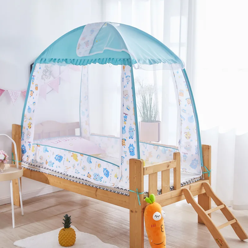 

Kids Bed Mosquito Net 3 Doors Full Bottom Anti Fall Nursery Daycare Sleeping Cot Canopy