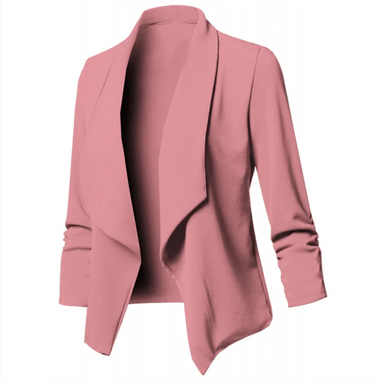 Women's Slim Fit Elastic Cuff Solid Turn Down Collar Blazer Jackets