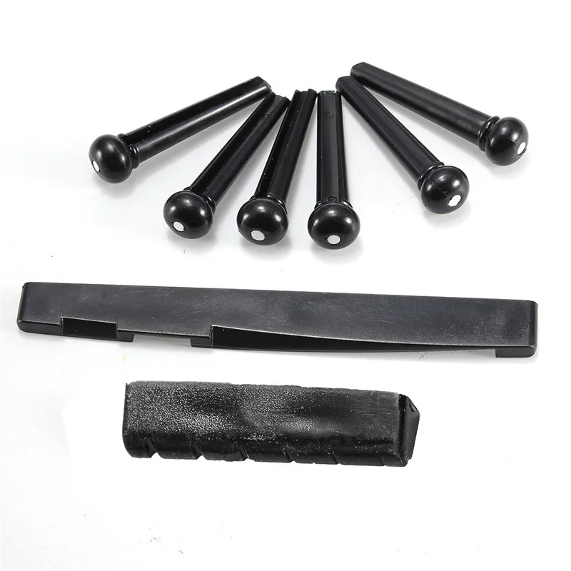 Set of Black/White 6 Pcs Guitar Bridge Pins + 1 Saddle Nut for Acoustic Folk Guitar Accessories