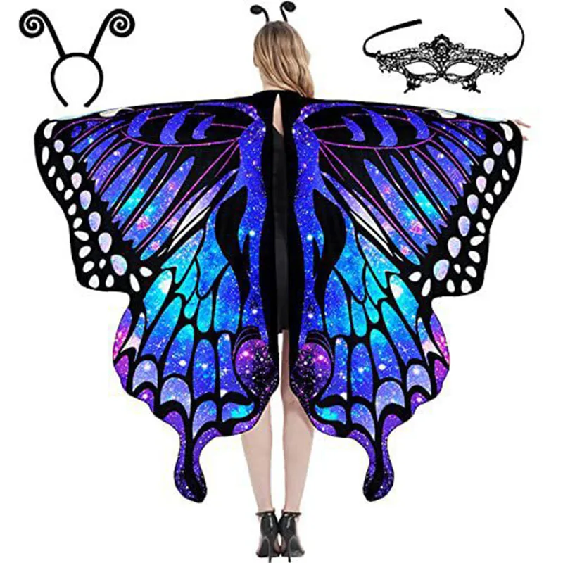 

Women's shiny butterfly wing corner stage dress shawl cape corner fancy dress costume party props with masks adult children role