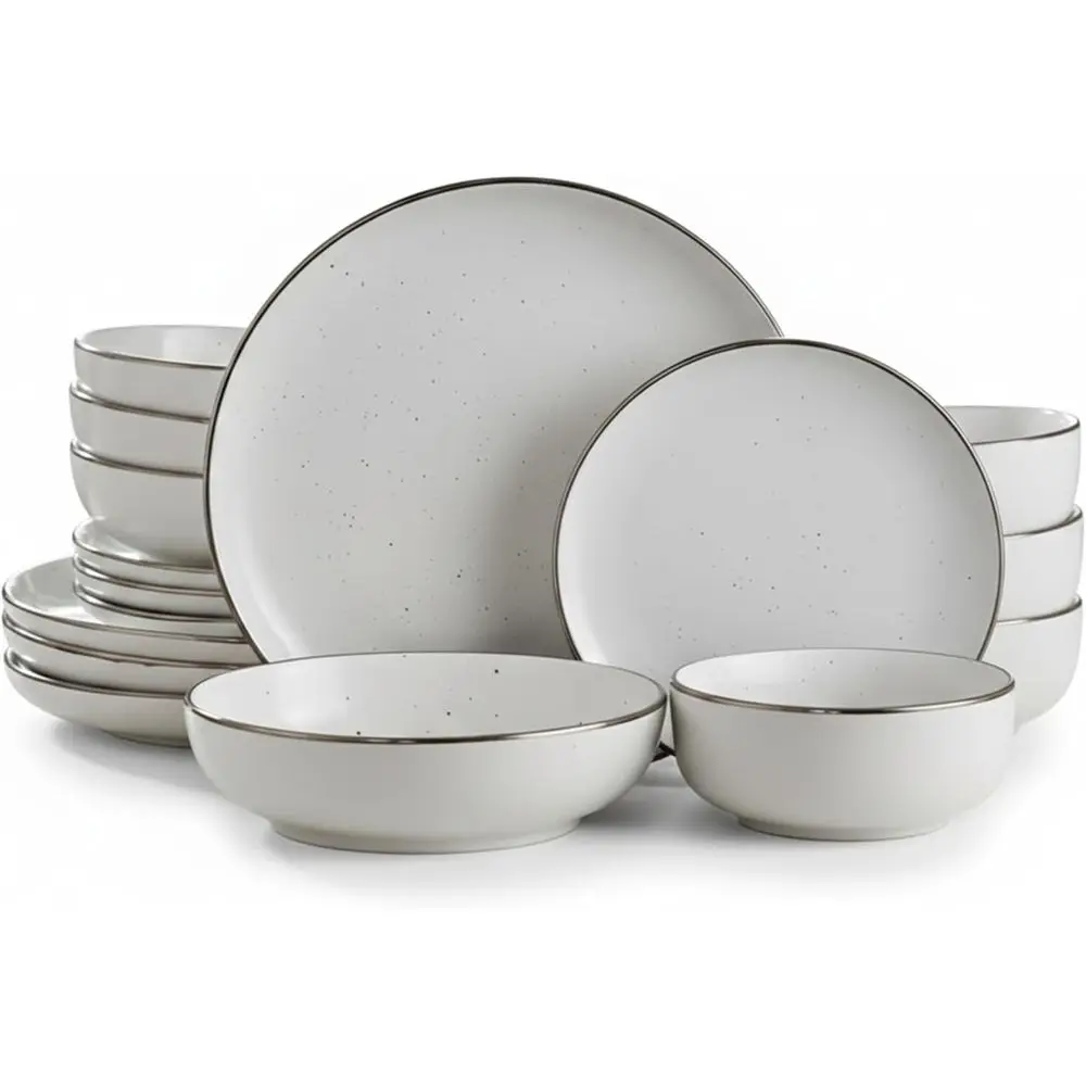 

16 PCS Premium White Dinner Set - 4 Dinner Plates, 4 Side Plates, 4 Rice Bowls, 4 Soup Bowls - Durable, Stylish, Microwave Safe
