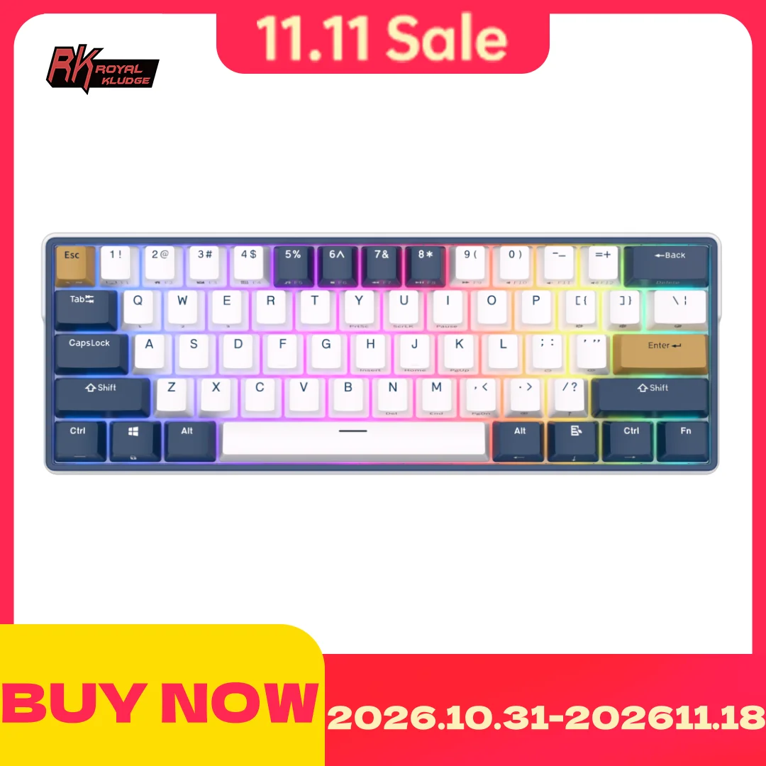 RK61 Plus ROYAL KLUDGE Tri-mode Mechanical Keyboard 2.4G Wireless Bluetooh RGB Backlit Gamer Keyboards 61 Key Mini Hot-swappable