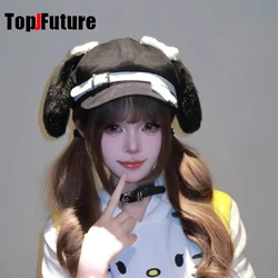 Subculture Y2K Girls Japanese Cute Ladies Octagonal Hat Plush Rabbit Ears Fish Board polychrome Newspaper Versatile HatSunscreen