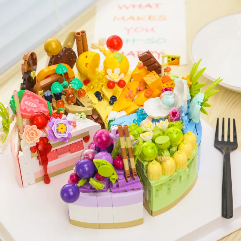 

Dessert, fruit cake, new building blocks, assembled small particles