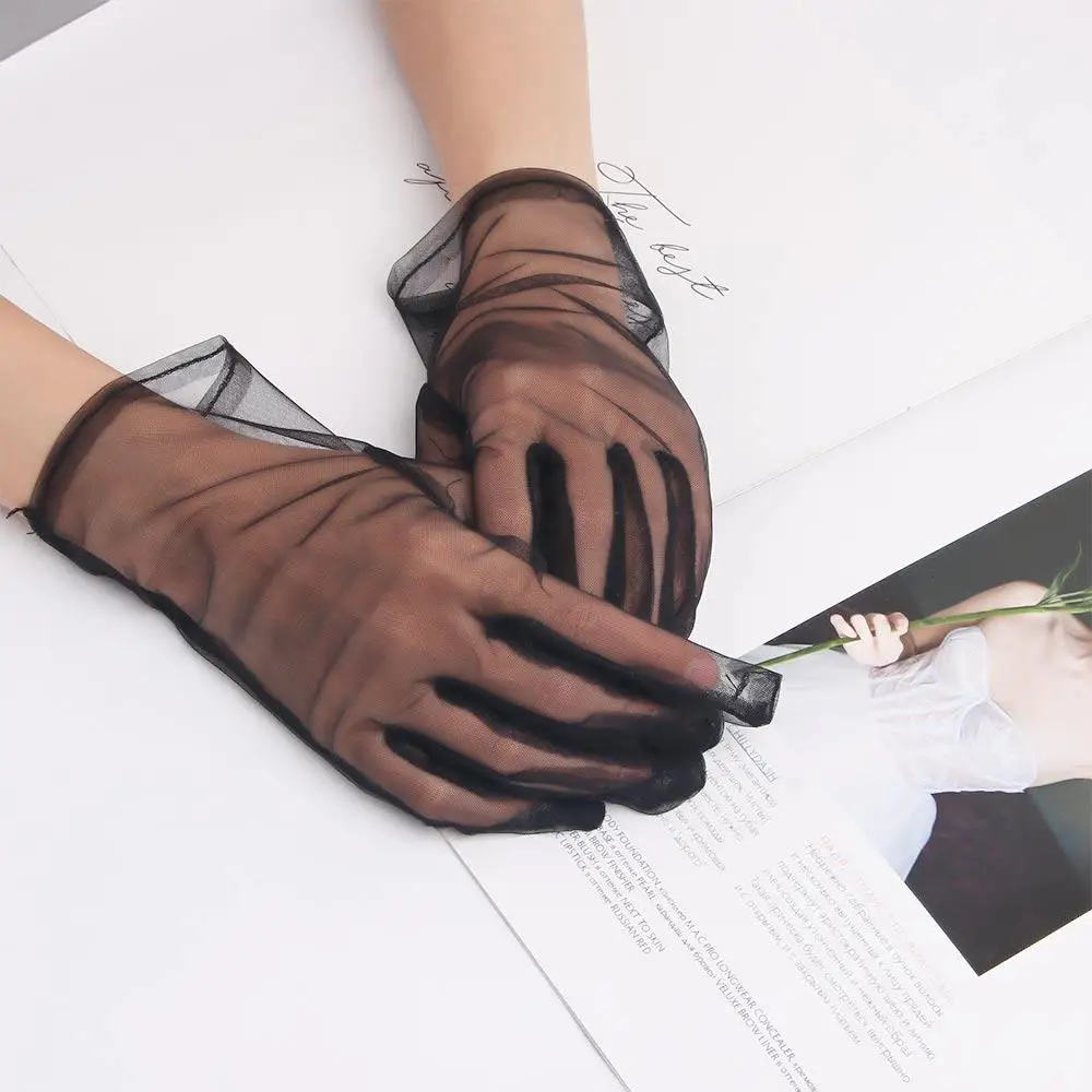 Fashion Sexy Ultra Thin Wedding Transparent Black Opera Gloves Finger Gloves Short Gloves Mesh